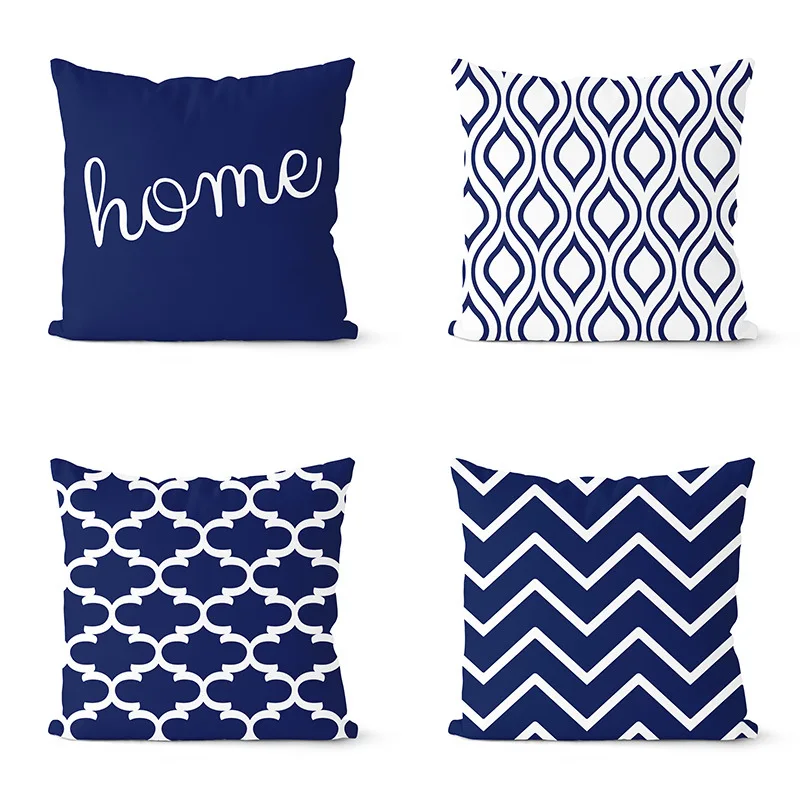 

Yaapeet 1pc Navy Blue Cushion Cover Polyester Retro Throw Pillow Case Soft Letter Printed Cushion Decorative Square Pillow Cover