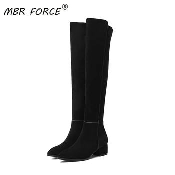 

MBR FORCE New women's suede boots mid-heel over the knee fashion all-match pointed toe shoes autumn and winter warm high boots