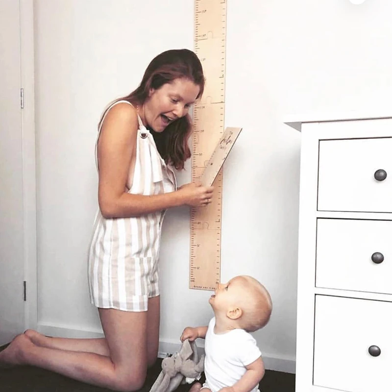 Nordic Wooden Kids Height Growth Chart Ruler Baby Children Height Gauge Room Decoration Wall Meter Measurement Stickers 60-210CM