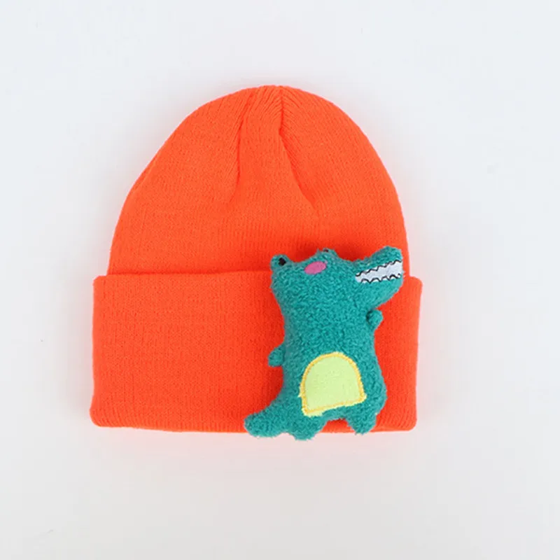 Зимние новые стильные детские плотные вязанные шапочки Skullies с динозавром из мультфильма, шапка бини для мальчиков и девочек 11