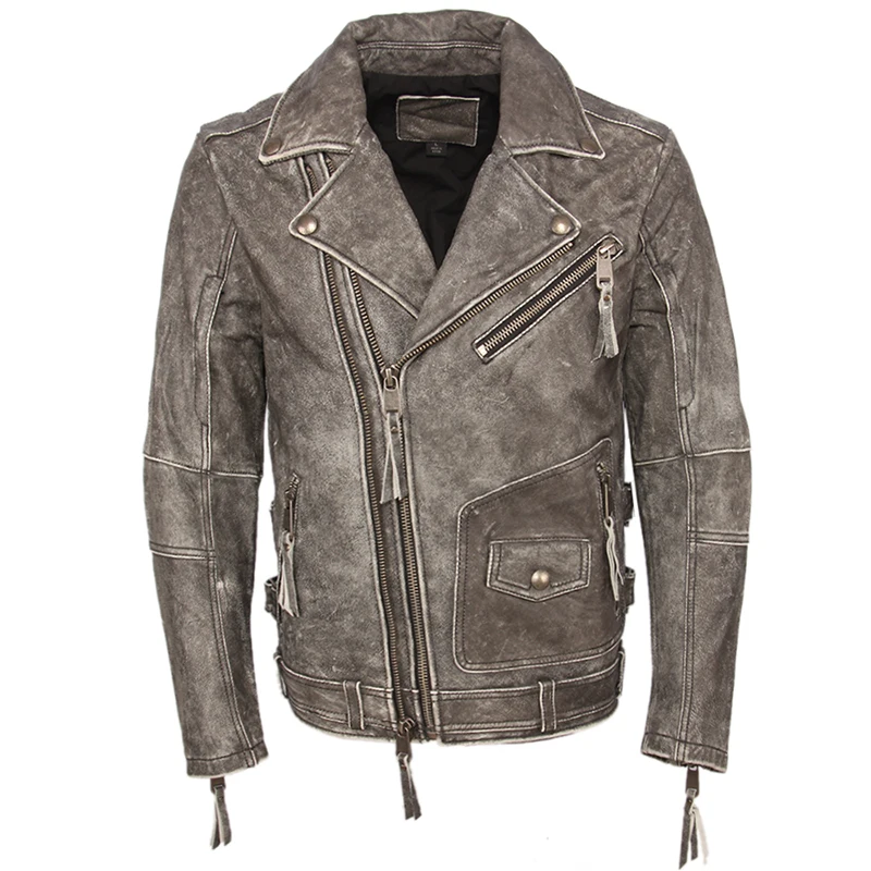 Винтажная мотоциклетная куртка, приталенная Толстая мужская кожаная куртка, воловья кожа, байкерская куртка, мужское кожаное пальто, зимнее теплое M455