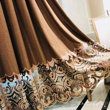 

Simple Modern European Curtains for Bedroom Blackout Curtains for Living Room Flat Embroidery Brown Curtains