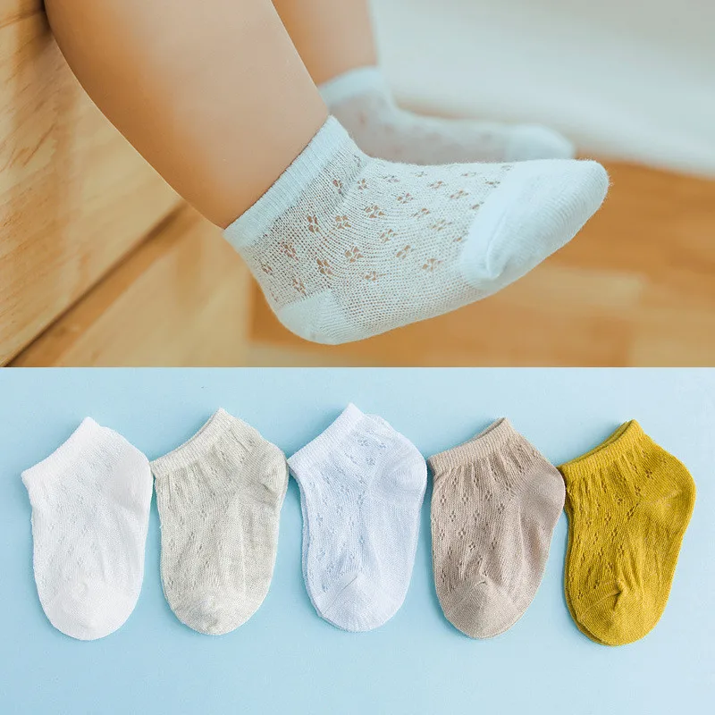 

5 Pairs/Lot Children Cotton Socks Boy Girl Baby Infant Ultrathin Breathable Solid Mesh Socks for Summer 0-5Y Toddler Kids