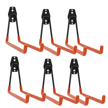 

6 Pack Heavy Duty Garage Storage Hooks for Ladders & Tools, Wall Mount Garage Hanger Organizer with Anti-Slip Coating
