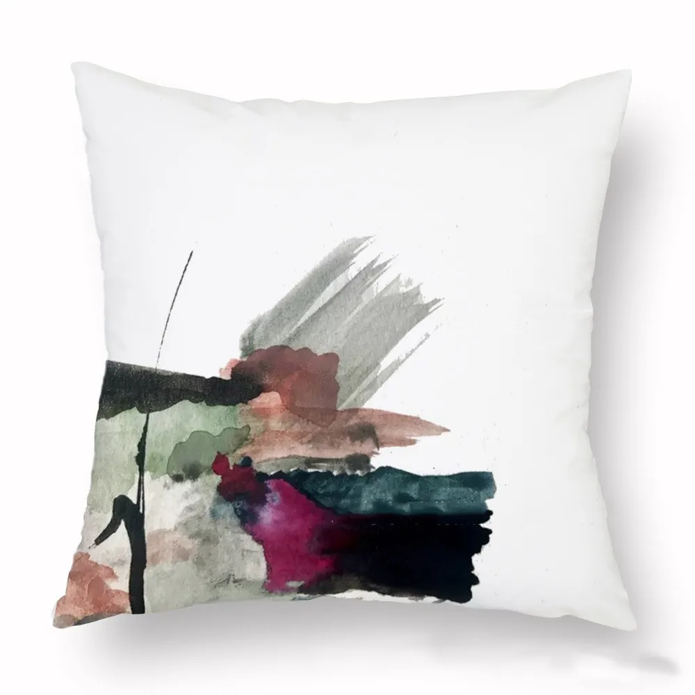 Modern Sofa Car Home Decoration Pillowcase Cozy Short Fluff Personality Abstract Ink Landscape Pattern Cushion Cover