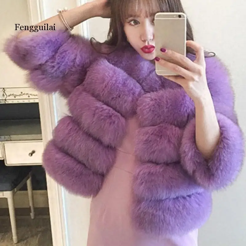 Fengguilai Женское зимнее Новое модное однотонное пальто элегантная Толстая теплая верхняя одежда поддельная Толстая теплая меховая куртка