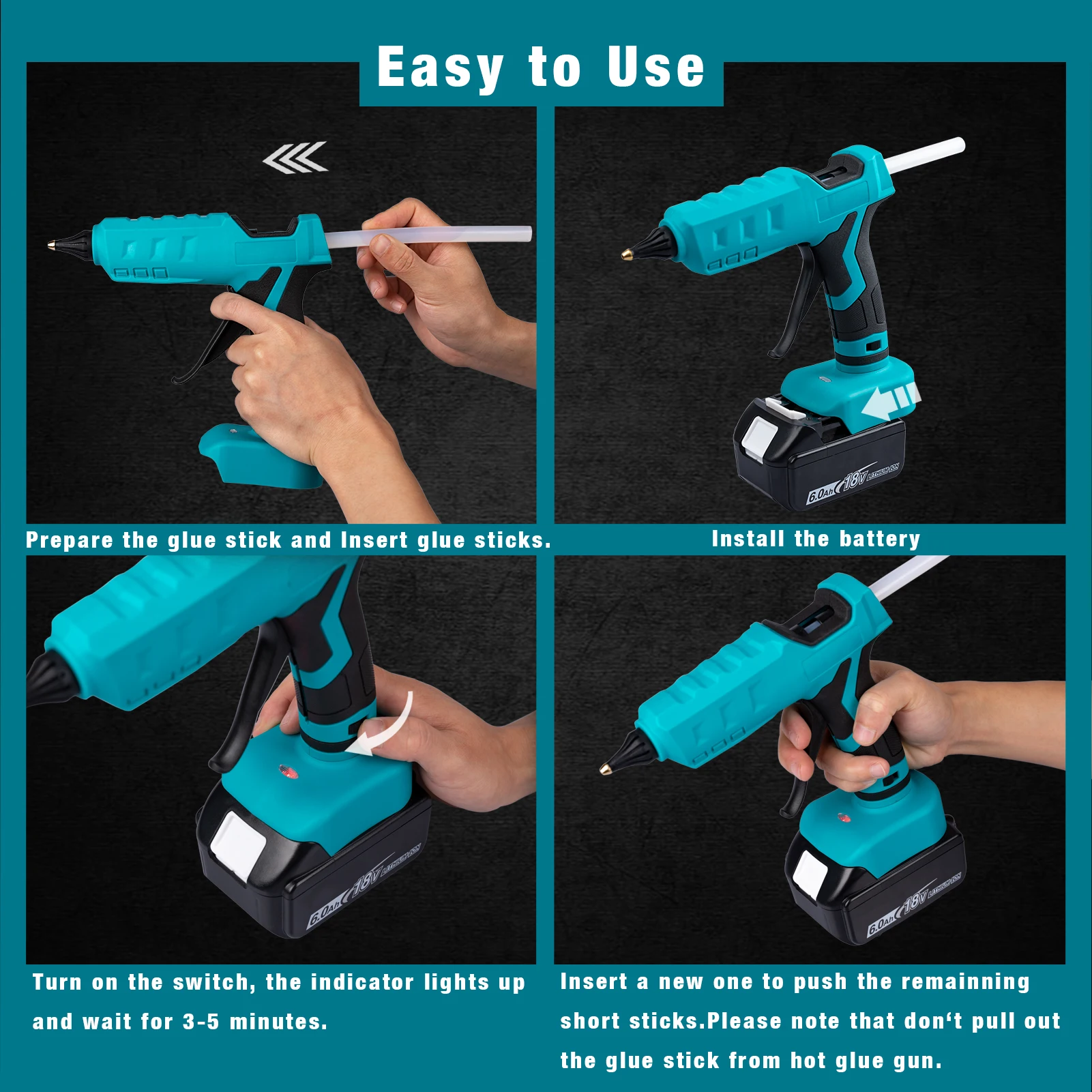 Mellif 100W Cordless Hot Glue Gun for Makita 18V LXT Battery BL1830 BL1840 Full Size DIY Electric Heat Repair Tool (tool only) 6