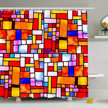 

Shower Curtain Set with Hooks 66x72 Indigo Multicolored Glass Texture Window Color Irregular Craftsmanship Interiors Abstract