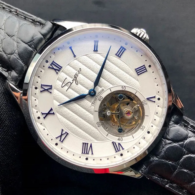 

Super Luxury Men Original ST8000 Tourbillon Movement Watches Crocodile Leather Mens Mechanical Watch Sapphire Crystal