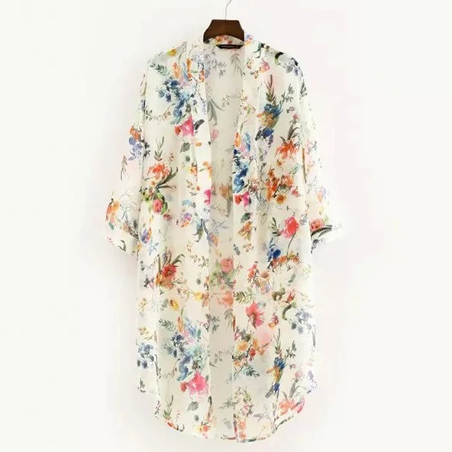 Women Vintage Floral Chiffon Shirts: A Fresh and Simple Long Sunscreen Blouse