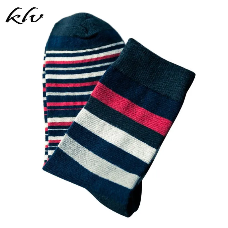 Men Boys Contrast Color Block Striped Long Crew Socks Cotton Ribbed Knit Winter