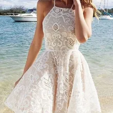 Платье принцессы трапециевидной формы без рукавов с лямкой на шее кружева Spandax Короткое/Мини-платья