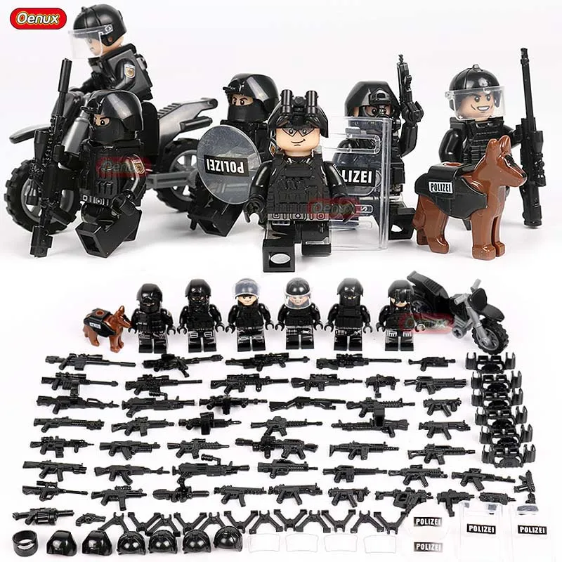 

Oenux New Mini City Police Soldiers Figures Military Building Block SWAT Police With Weapon Legoings Brick Toy For Children Gift