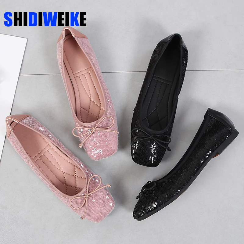 Women's Sequined Cloth Loafers Square Toe Flats Spring Fall
