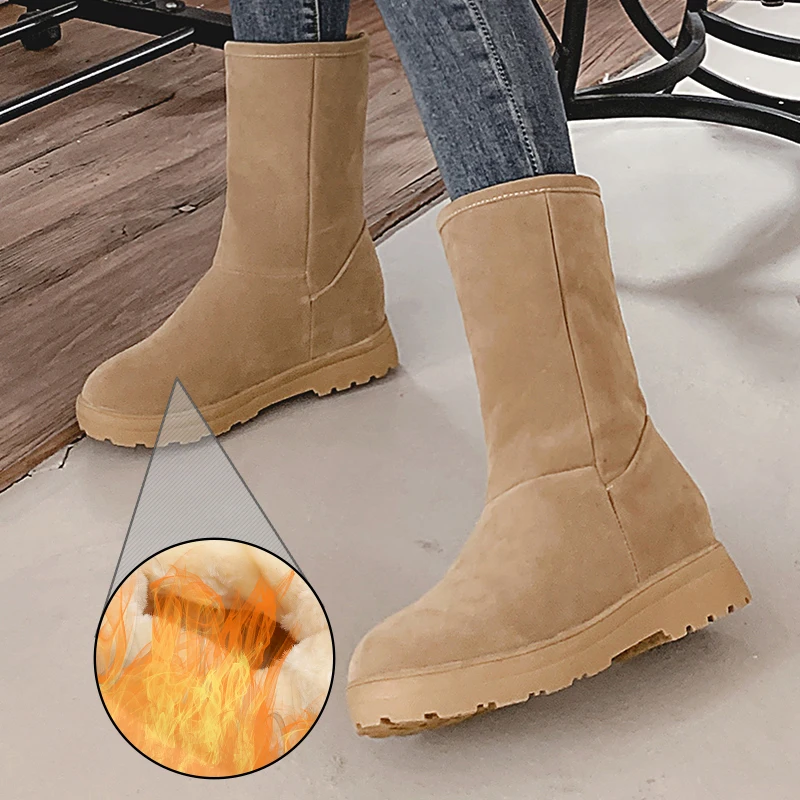 

Plus Size 34-50 New Popular Women Snow Boots Faux Fur Increased Heels Warm Fur Inside Solid Winter Boots Female Shoes Woman