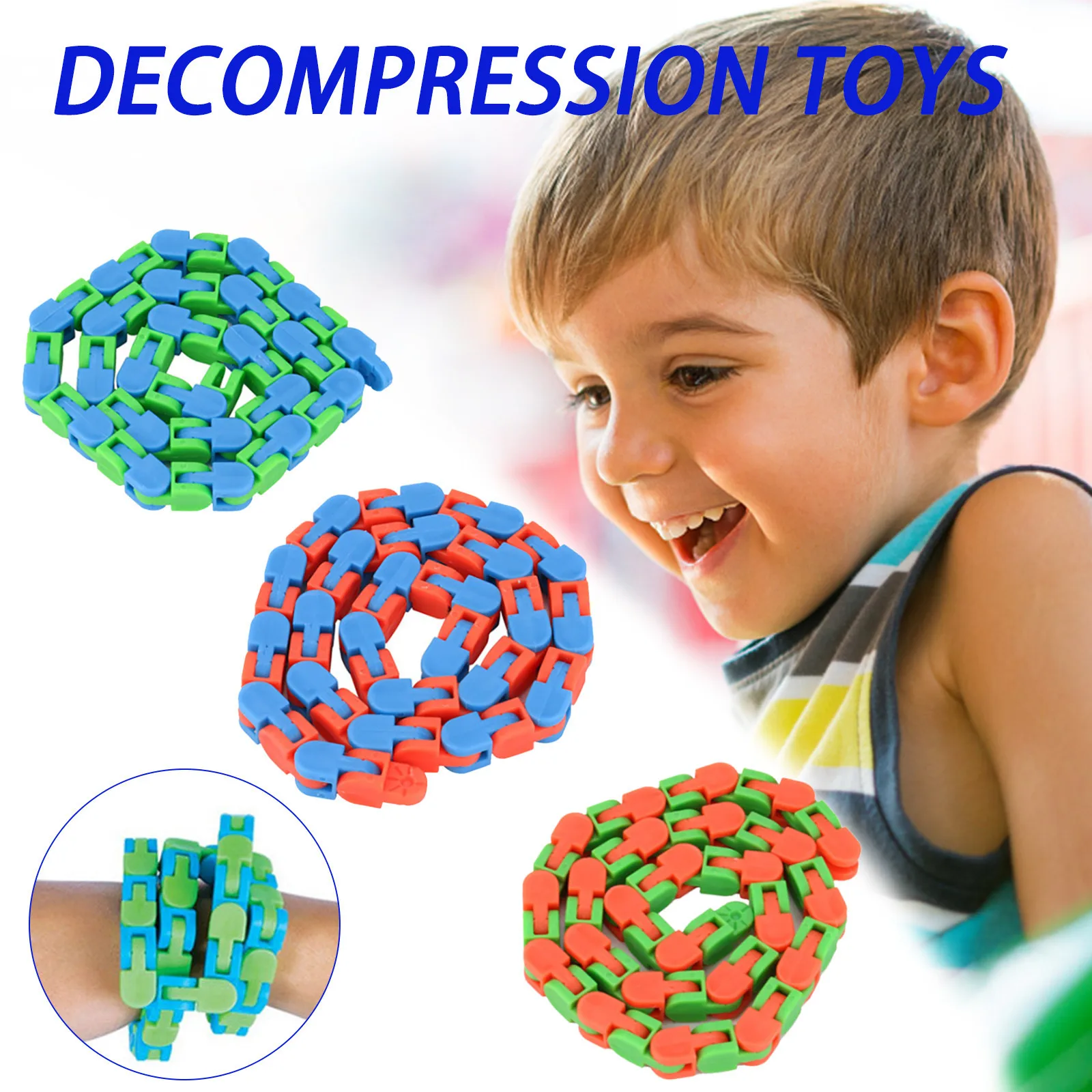 

2PCS Colorful Bicycle Chain Track Puzzle Decompression Sensory Fidget Toys Rotate Chain 48 Section Educational Toys