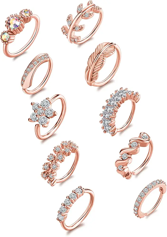 Nose Piercing Hoop Ring Hinged Segment Zircon Septum Piercing Opal Ear Cartilage Tragus Helix Lip Nariz Pircing Cuff Goth Hoop