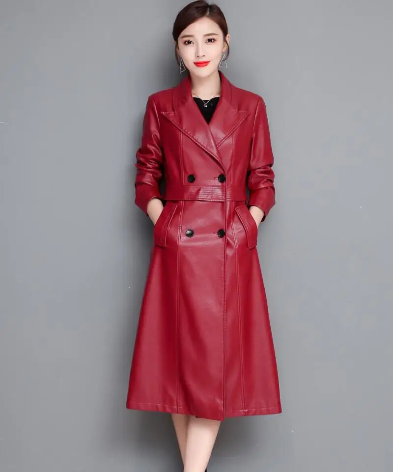 Plus Size Black Leather Coat Women New Spring Autumn Female Leather Clothing Long Slim Motorcycle Women's Leather Jacket