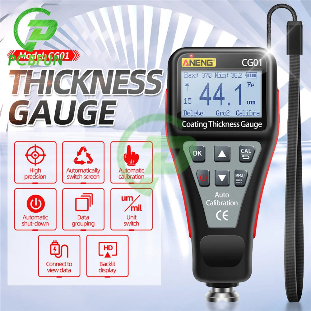 

ANEN GCG01 Car Paint Coating Thickness Gauge Car Paint Electroplate Metal Coating Thickness Tester Meter 0-1500um