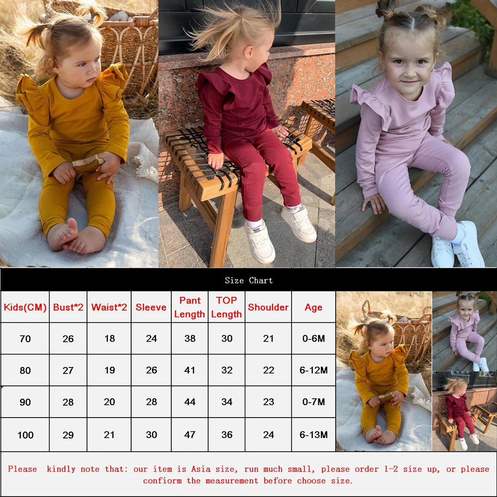 Focusnorm 0-24M Toddler Kids Baby Girl Infant Autumn Clothes Solid Cotton T-shirt Top Pants 2PCS Outfit Sets Tracksuit