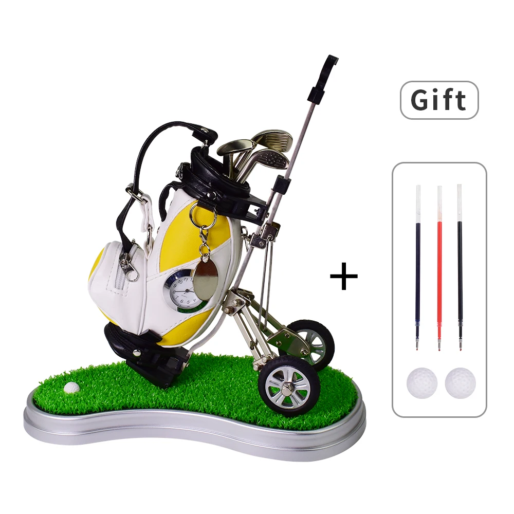 Новинка Гольф держатель ручек с часами и газон лоток Уникальный рождественский подарок для гольфа для любителей гольфа для фанатиков, фанов украшение стола Boss Xmas - Color: Yellow Trolley Tray
