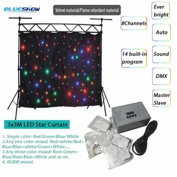 

Stage Backdrop Curtain RGBW LED Star Curtain Light 3x3M White/Blue/Green/Red/Yellow DMX SMD5050 LED Velvet Background Curtain