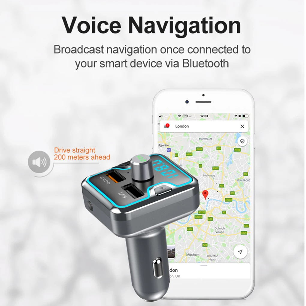 Bluetooth 5,0 приемник автомобильный MP3 музыкальный плеер u-диск SD карта fm-передатчик быстрое автомобильное зарядное устройство type-c окружающий свет