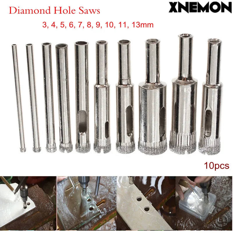 

XNEMON 10pcs/set Diamond Hole Saw 3mm-13mm Tile Ceramic Porcelain Glass Marble Drill Bits 3 4 5 6 7 8 9 10 11 13mm