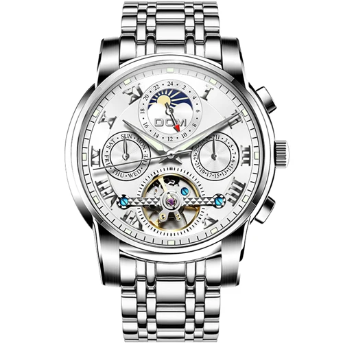 DOM Men Mechanical Watch Self-Wind Stainless Steel Watch Vintage Elegant Waterproof Skeleton Watches Relogio Men watch - Цвет: M-75D-1MH