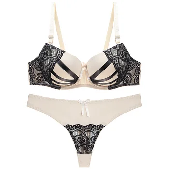 

Sitonjwly Women Sexy Lace Underwear Bra Set Thongs Bralette Lingerie Push up Bra and G-string Female Panties Brassiere