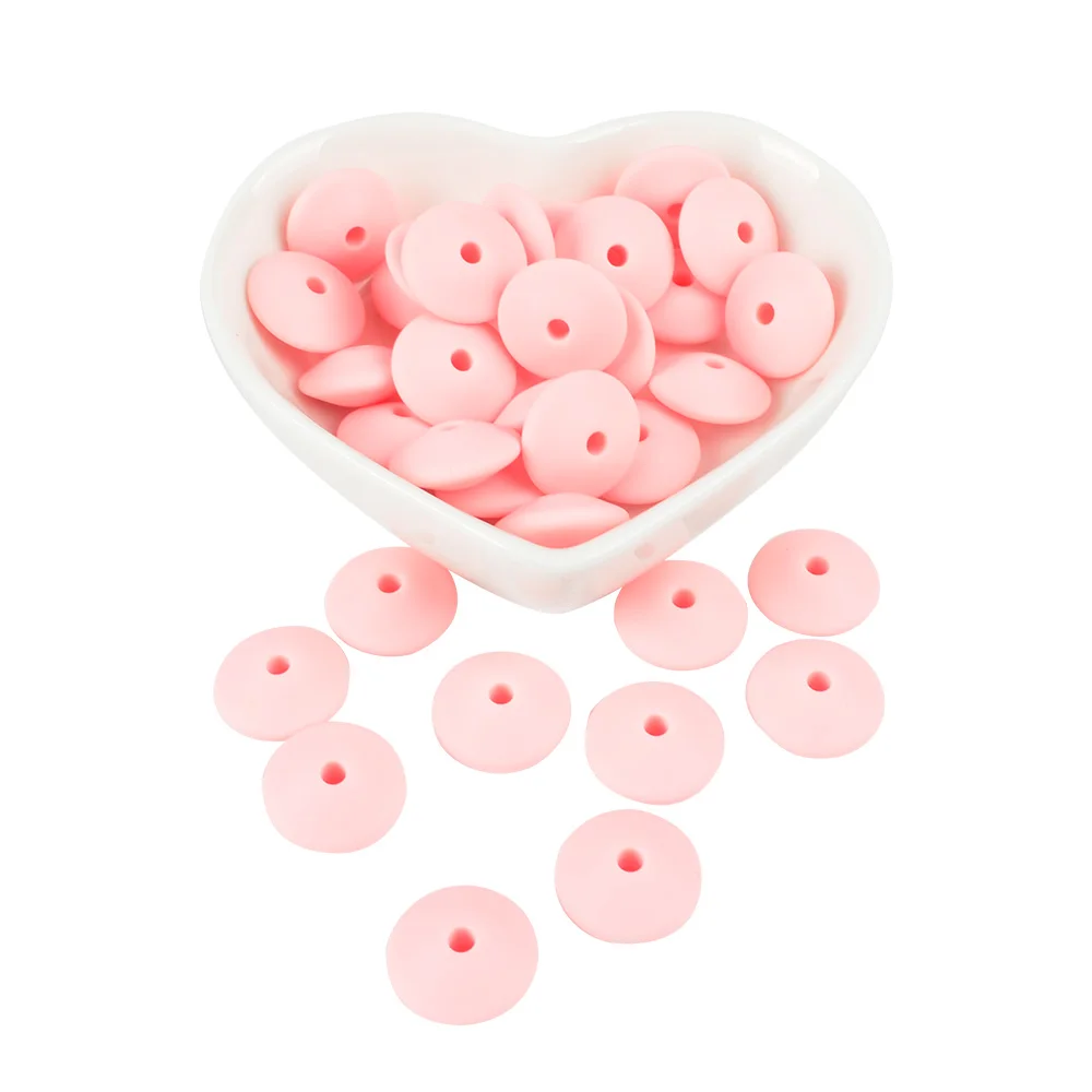 LOFCA 15 мм Силиконовые Бусины чечевица 100 шт./лот красочные детские жевательные прорезыватели игрушка BPA Бесплатно Пищевой класс DIY Ожерелье Изготовление ювелирных изделий - Color: rose quartz