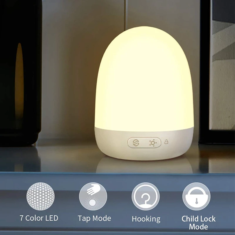 ABUI-Night Lights For Kids, Baby Night Light,Bedside Lamp,Portable Tent Lights With 7 Colors Light Mode,Tap Mode Us Plug