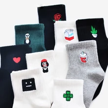 Хлопковые носки с рисунком Харадзюку; сезон осень-зима; креативные повседневные носки с вышивкой; пара носков унисекс