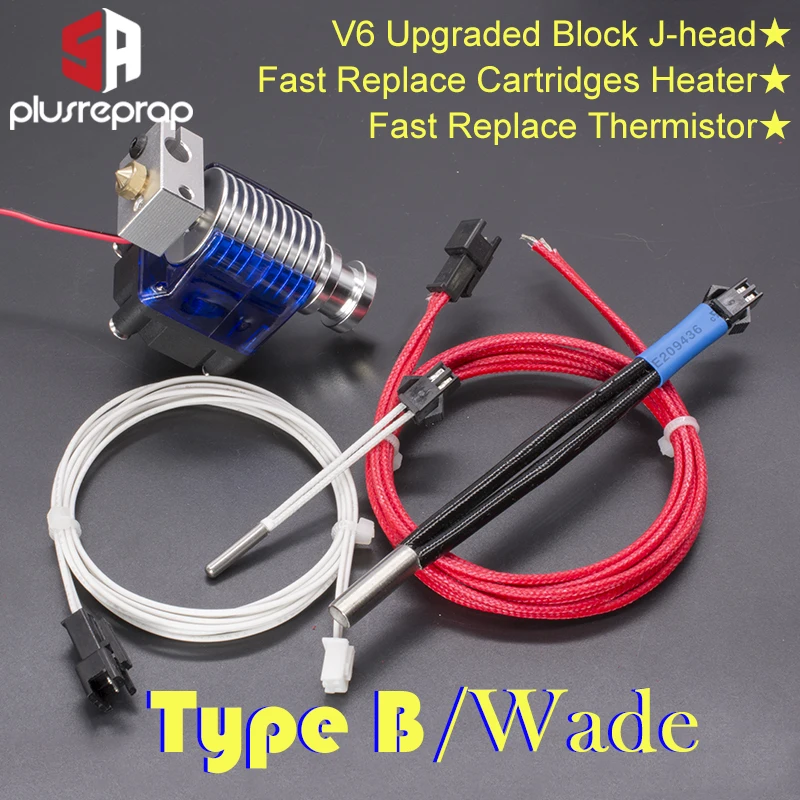 Type B Wade V6 j-головка 24 В все металлические Hotend Уэйд или Боуден экструдер нагреватель термистор вентилятор сопла теплоотвод для 1,75/3 мм 3d принтер Часть - Цвет: Type B Wade