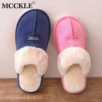 

MCCKLE Winter House Shoes Warm Slippers Women Fashion Plush Couple Slippers Letter Printed Ladies Warm Home Cotton Footwear