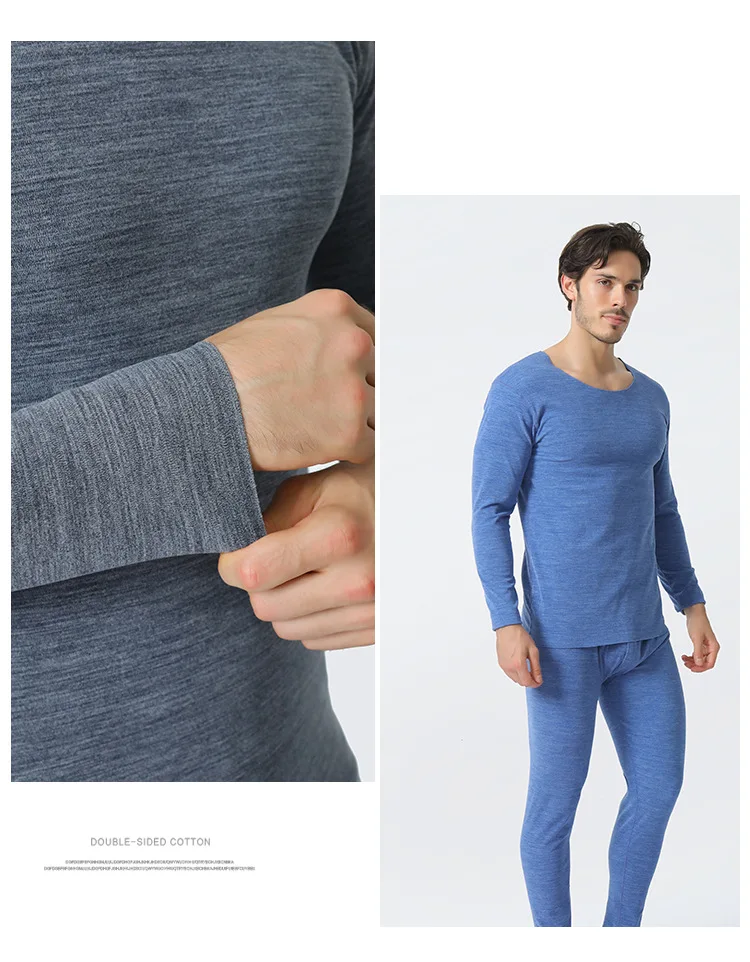 Solid Color V-neck Long Johns Tops Thermal Underwear Set Arrive Winter Men  Set Cotton Thermal Underwear Set Warm mens base layer pants