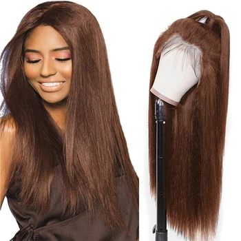 

Middle Part #4 Color Wig Synthetic Wigs Dark Brown For Black Women Cosplay Glueless Silky Straight Wigs Heat Resistant Daily Wig