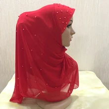 H1399 последние два слоя Сеть хиджаб Амира с бисером ручной работы исламский шарф женский головной Убор