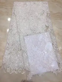 

Newest Arrival Beautiful French Sequins Lace Fabric Net White Fashionable Bright African Lace Fabric For Party Dress
