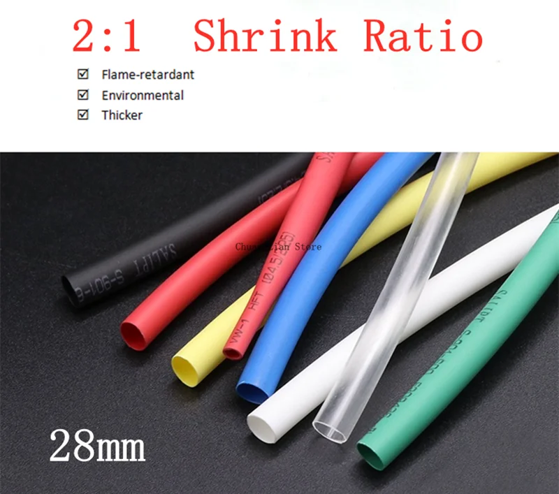 

1M Heat Shrink Tube 28mm Diameter Insulated Polyolefin 2:1 Shrinkage Ratio Wire Wrap Connector Line Repair 600V Cable Sleeve