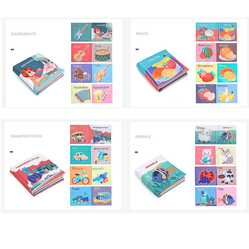 Livro para Bebês Montessori Bebê Livro Macio Tecido - Animal Fruto Sensorial Pano Criança Aprendizagem Interativa Brinquedo Educacional Precoce 10 Computers & Electronics