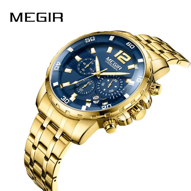 

MEGIR 2019 New Top Brand Men Watches Men Gold Full Steel Waterproof Casual Quartz Date Clock Male Wrist watch relogio masculino