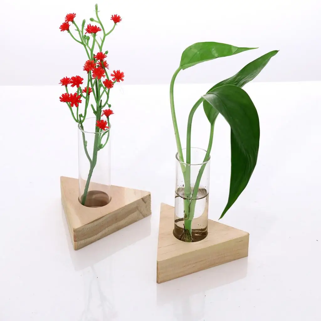 Glass Test Tube Vase in Wooden Stand Flower Pots for Hydroponic