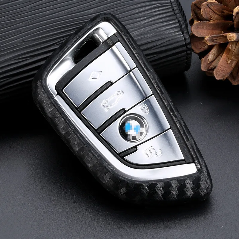 Углеродное волокно силиконовые ключи Fob чехол для BMW X1 X5 X6 X7 5 530i 535i 340i 550i M550i 7 серия