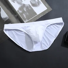 Hot Ice Silk Sexy Underwear Men Briefs Seamless Breathable Panties Men Bikini Solid Low Waist Soft Transparent Underpanties