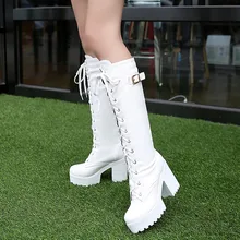 Г., пикантные мотоботы женские высокие кожаные сапоги-трубы зимняя обувь на ремешках на высоком каблуке стильные сапоги martin до колена в английском стиле