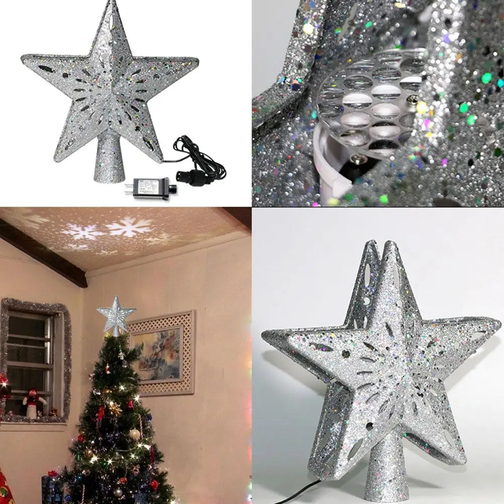 3D светильник для рождественской елки, Сверкающая Звезда с вращающейся снежинкой, проекционный светильник для рождественской елки