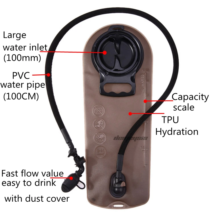 Военная уличная сумка для воды 2L 2.5L 3L TPU для пеших прогулок, велоспорта Cs, охотничьих водяных пузырей для кемпинга, страйкбола, пейнтбола, питьевой сумки
