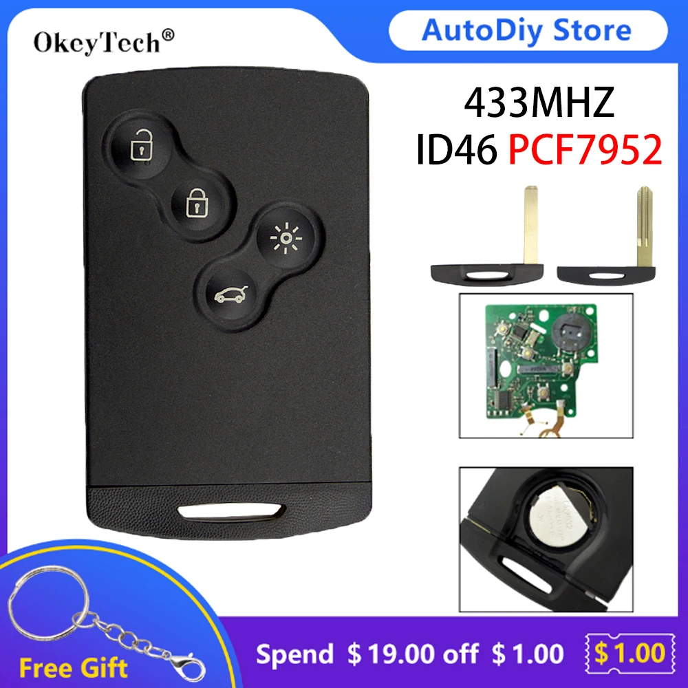 Okeytech-FSK-433Mhz-PCF7952-ID46-chiave-Smart-Card-remota-per-Renault-Megane-3-Laguna-3-Scenic.jpg Okeytech FSK 433Mhz PCF7952 ID46 chiave Smart Card remota per Renault Megane 3 Laguna 3 Scenic Clio 2008-2016 HSN14/VA2 Fob senza chiave - Okeytech FSK 433Mhz PCF7952 ID46 chiave Smart Card remota per Renault Megane 3 Laguna 3 Scenic