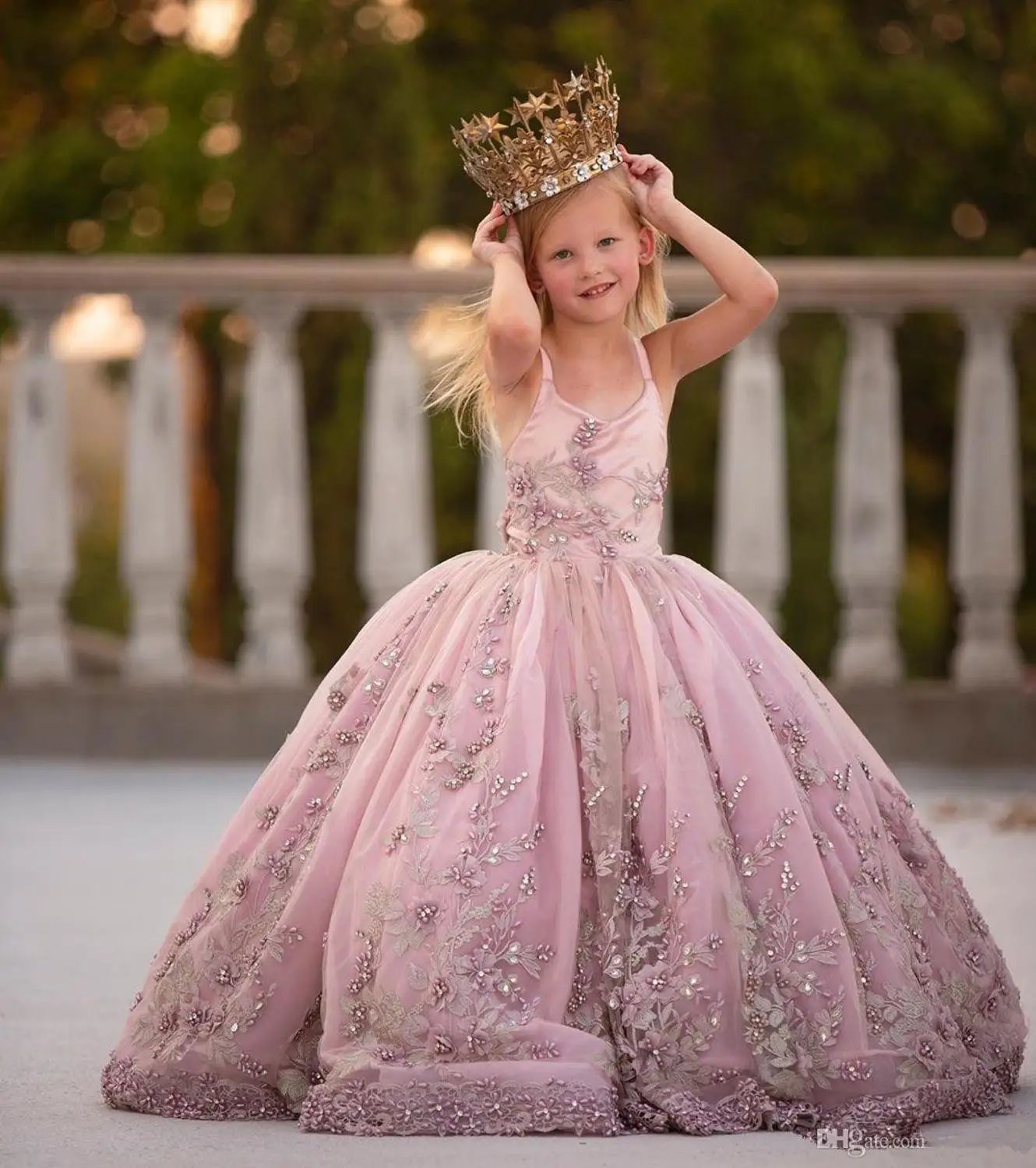 Best Price Kant Parels Bloem Meisje Jurken Baljurk Sapghetti Meisje Trouwjurken Vintage Communie Pageant Jurken